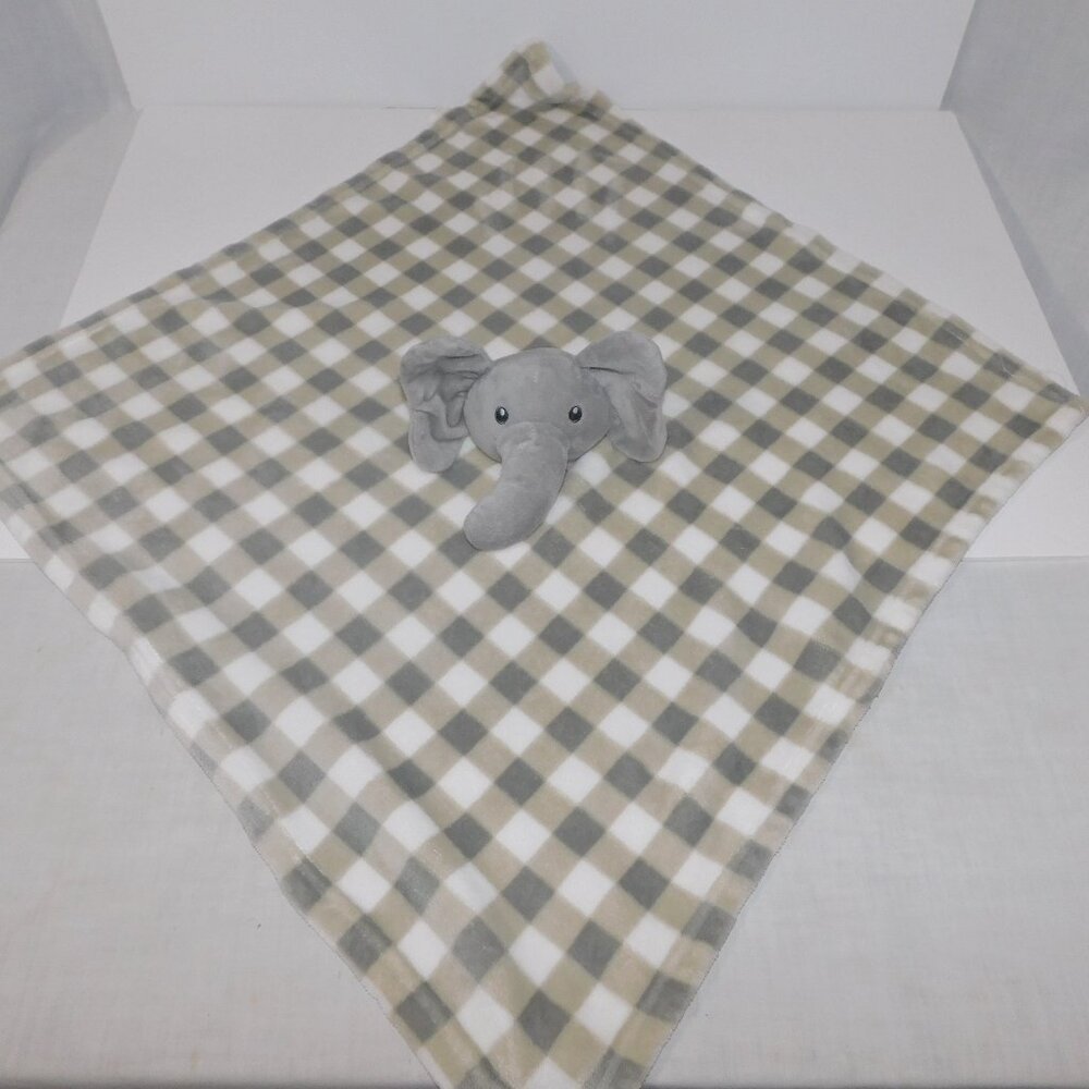 Lila & Jack large Gray White Gingham Rattle Elephant Security blanket Baby lovey